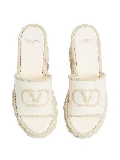Valentino Garavani Women's VLogo Torchon 100MM Wedge Slides in Nappa - Ivory - Size 12 Sandals | Thumbnail 5 Valentino Garavani Women's VLogo Torchon 100MM Wedge Slides in Nappa - Ivory - Size 12 Sandals | Thumbnail 5