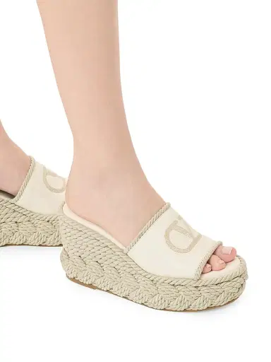 Valentino Garavani Women's VLogo Torchon 100MM Wedge Slides in Nappa - Ivory - Size 12 Sandals | Thumbnail 8 Valentino Garavani Women's VLogo Torchon 100MM Wedge Slides in Nappa - Ivory - Size 12 Sandals | Thumbnail 8