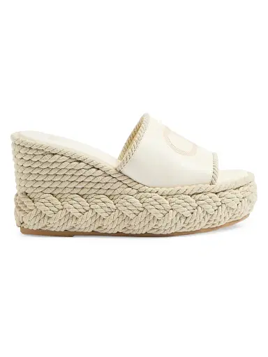 Valentino Garavani Women's VLogo Torchon 100MM Wedge Slides in Nappa - Ivory - Size 12 Sandals | Thumbnail 1 Valentino Garavani Women's VLogo Torchon 100MM Wedge Slides in Nappa - Ivory - Size 12 Sandals | Thumbnail 1