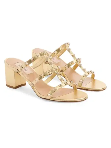 Valentino Garavani Women's Rockstud Slide 60MM Sandals in Laminated Nappa - Antique Brass - Size 11 | Thumbnail 2 Valentino Garavani Women's Rockstud Slide 60MM Sandals in Laminated Nappa - Antique Brass - Size 11 | Thumbnail 2