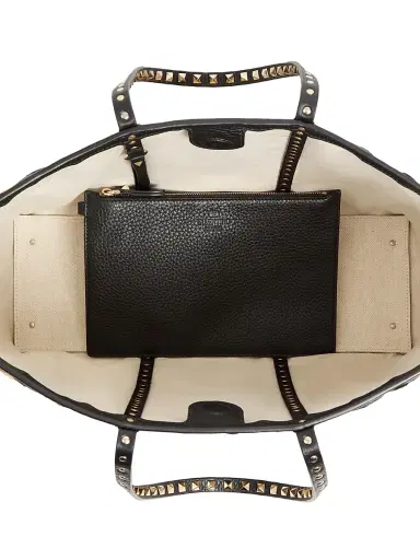 Valentino Garavani Women's Rockstud Embroidered Shopping Bag - Natural Black | Thumbnail 3 Valentino Garavani Women's Rockstud Embroidered Shopping Bag - Natural Black | Thumbnail 3