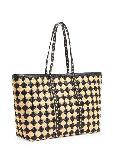 Valentino Garavani Women's Rockstud Embroidered Shopping Bag - Natural Black | Thumbnail 4 Valentino Garavani Women's Rockstud Embroidered Shopping Bag - Natural Black | Thumbnail 4