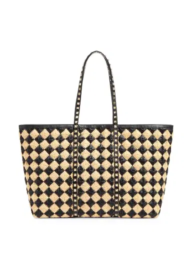 Valentino Garavani Women's Rockstud Embroidered Shopping Bag - Natural Black | Thumbnail 1 Valentino Garavani Women's Rockstud Embroidered Shopping Bag - Natural Black | Thumbnail 1