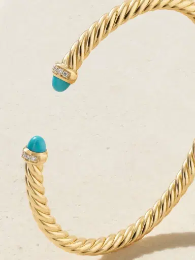 David Yurman Cablespira® Flex 18-karat Gold, Turquoise And Diamond Cuff | Thumbnail 3 David Yurman Cablespira® Flex 18-karat Gold, Turquoise And Diamond Cuff | Thumbnail 3