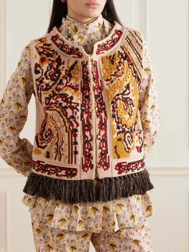 Valentino Garavani Fringed Embroidered Wool Vest | Thumbnail 3 Valentino Garavani Fringed Embroidered Wool Vest | Thumbnail 3