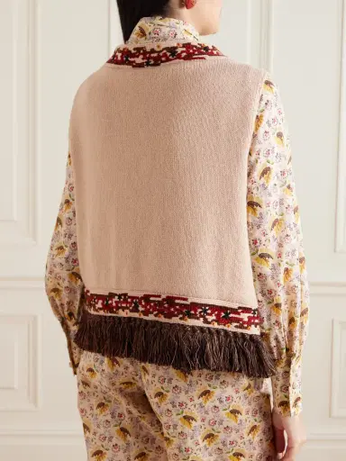 Valentino Garavani Fringed Embroidered Wool Vest | Thumbnail 4 Valentino Garavani Fringed Embroidered Wool Vest | Thumbnail 4
