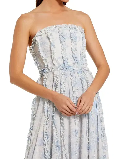 Mac Duggal Women's Cocktail Floral Cotton Strapless Gown - Blue Multi - Size 12 | Thumbnail 3 Mac Duggal Women's Cocktail Floral Cotton Strapless Gown - Blue Multi - Size 12 | Thumbnail 3