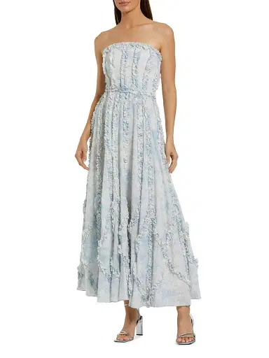 Mac Duggal Women's Cocktail Floral Cotton Strapless Gown - Blue Multi - Size 12 | Thumbnail 1 Mac Duggal Women's Cocktail Floral Cotton Strapless Gown - Blue Multi - Size 12 | Thumbnail 1