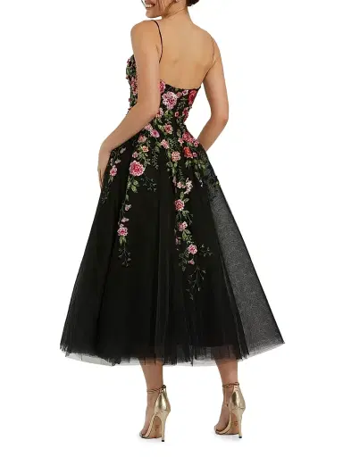Mac Duggal Women's Cocktail Floral Embroidered Tulle Midi-Dress - Beige Multi | Thumbnail 5 Mac Duggal Women's Cocktail Floral Embroidered Tulle Midi-Dress - Beige Multi | Thumbnail 5
