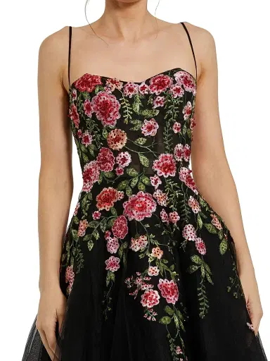 Mac Duggal Women's Cocktail Floral Embroidered Tulle Midi-Dress - Beige Multi | Thumbnail 6 Mac Duggal Women's Cocktail Floral Embroidered Tulle Midi-Dress - Beige Multi | Thumbnail 6