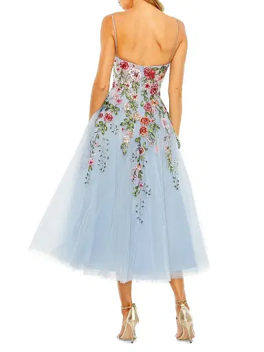 Mac Duggal Women's Cocktail Floral Embroidered Tulle Midi-Dress - Beige Multi | Thumbnail 8 Mac Duggal Women's Cocktail Floral Embroidered Tulle Midi-Dress - Beige Multi | Thumbnail 8
