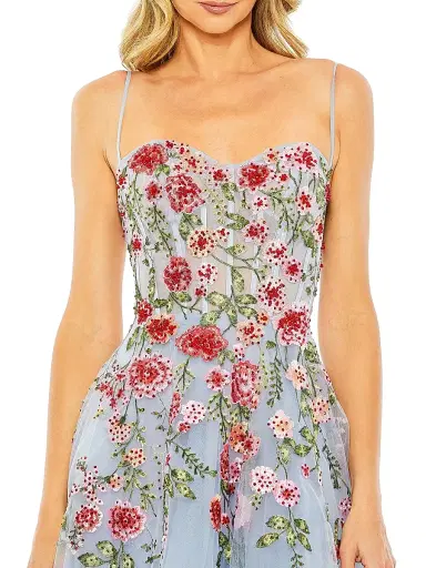 Mac Duggal Women's Cocktail Floral Embroidered Tulle Midi-Dress - Beige Multi | Thumbnail 9 Mac Duggal Women's Cocktail Floral Embroidered Tulle Midi-Dress - Beige Multi | Thumbnail 9