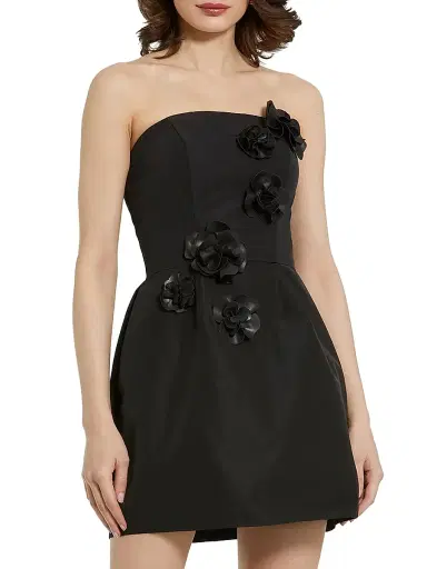 Mac Duggal Women's Floral Appliqué Faille Strapless A-Line Minidress - Black - Size 10 | Thumbnail 1 Mac Duggal Women's Floral Appliqué Faille Strapless A-Line Minidress - Black - Size 10 | Thumbnail 1