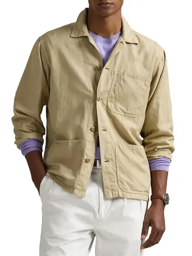 Polo Ralph Lauren Men's Logo-Embroidered Linen-Cotton Overshirt - Coastal Beige | Thumbnail 3 Polo Ralph Lauren Men's Logo-Embroidered Linen-Cotton Overshirt - Coastal Beige | Thumbnail 3