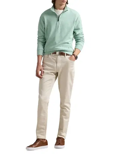 Polo Ralph Lauren Men's Double-Knit Jacquard Quarter-Zip Sweater - Celadon Heather Nevis | Thumbnail 2 Polo Ralph Lauren Men's Double-Knit Jacquard Quarter-Zip Sweater - Celadon Heather Nevis | Thumbnail 2