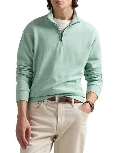 Polo Ralph Lauren Men's Double-Knit Jacquard Quarter-Zip Sweater - Celadon Heather Nevis | Thumbnail 3 Polo Ralph Lauren Men's Double-Knit Jacquard Quarter-Zip Sweater - Celadon Heather Nevis | Thumbnail 3