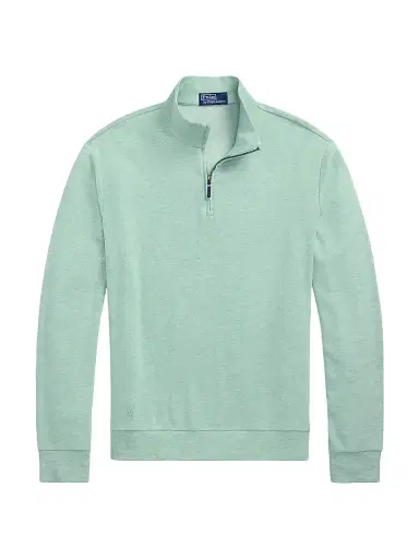 Polo Ralph Lauren Men's Double-Knit Jacquard Quarter-Zip Sweater - Celadon Heather Nevis | Thumbnail 1 Polo Ralph Lauren Men's Double-Knit Jacquard Quarter-Zip Sweater - Celadon Heather Nevis | Thumbnail 1