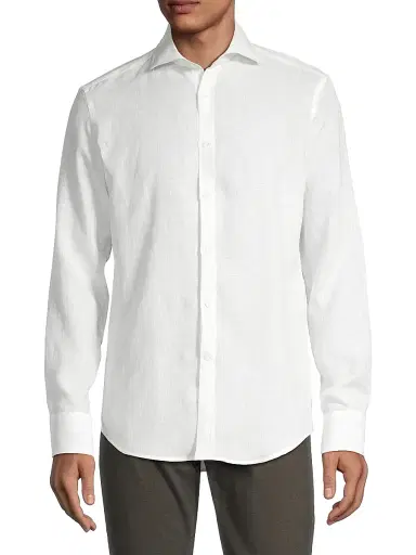 Canali Men's Regular Fit Linen Sport Shirt - White | Thumbnail 3 Canali Men's Regular Fit Linen Sport Shirt - White | Thumbnail 3