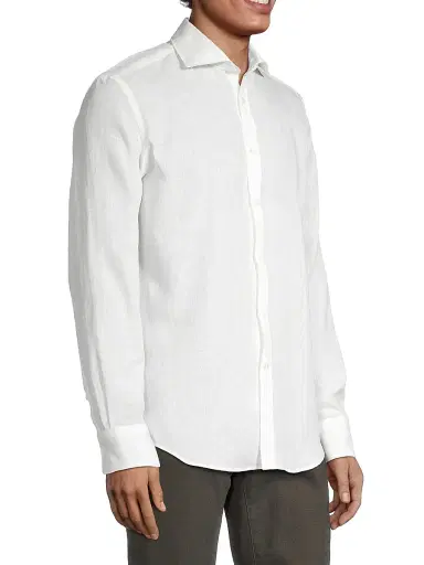 Canali Men's Regular Fit Linen Sport Shirt - White | Thumbnail 4 Canali Men's Regular Fit Linen Sport Shirt - White | Thumbnail 4