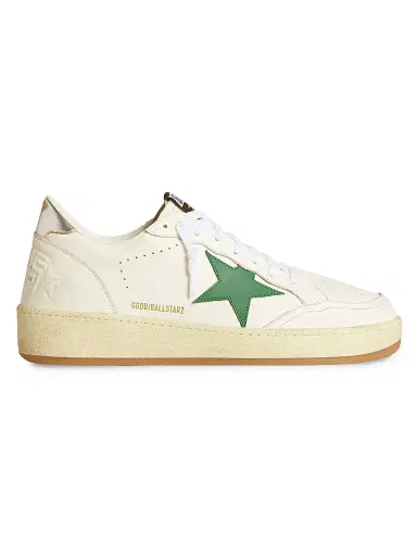 Golden Goose Men's Ballstar Leather Low-Top Sneakers - White Green Silver - Size 11 | Thumbnail 1 Golden Goose Men's Ballstar Leather Low-Top Sneakers - White Green Silver - Size 11 | Thumbnail 1
