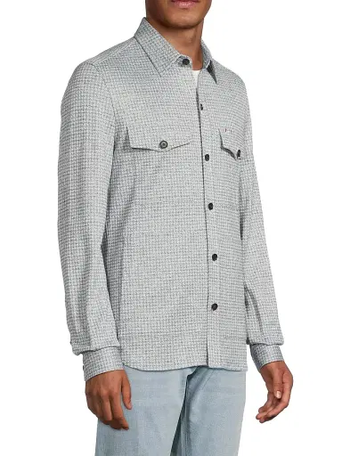 Isaia Men's Houndstooth Linen-Silk-Cotton Overshirt - Blue White | Thumbnail 4 Isaia Men's Houndstooth Linen-Silk-Cotton Overshirt - Blue White | Thumbnail 4