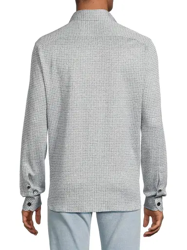 Isaia Men's Houndstooth Linen-Silk-Cotton Overshirt - Blue White | Thumbnail 5 Isaia Men's Houndstooth Linen-Silk-Cotton Overshirt - Blue White | Thumbnail 5