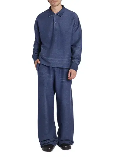 LOEWE Men's Cotton-Blend Knit Polo Sweater - Indigo Blue | Thumbnail 2 LOEWE Men's Cotton-Blend Knit Polo Sweater - Indigo Blue | Thumbnail 2