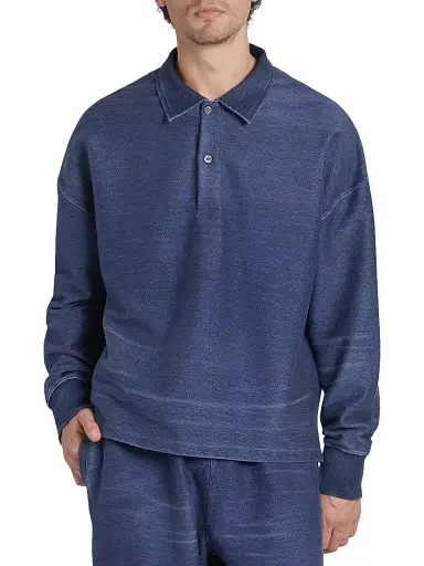 LOEWE Men's Cotton-Blend Knit Polo Sweater - Indigo Blue | Thumbnail 3 LOEWE Men's Cotton-Blend Knit Polo Sweater - Indigo Blue | Thumbnail 3