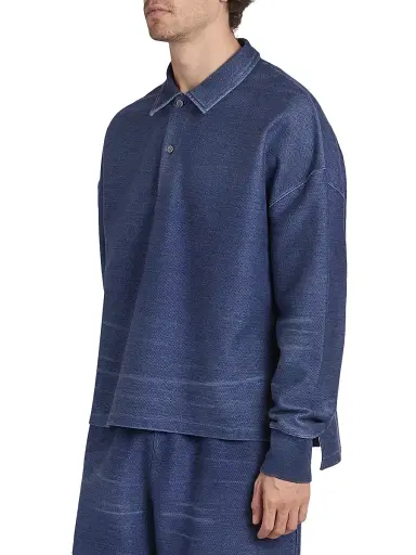 LOEWE Men's Cotton-Blend Knit Polo Sweater - Indigo Blue | Thumbnail 4 LOEWE Men's Cotton-Blend Knit Polo Sweater - Indigo Blue | Thumbnail 4