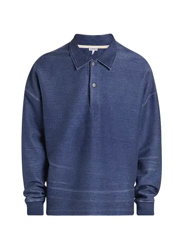 LOEWE Men's Cotton-Blend Knit Polo Sweater - Indigo Blue | Thumbnail 1 LOEWE Men's Cotton-Blend Knit Polo Sweater - Indigo Blue | Thumbnail 1