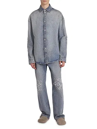 LOEWE Men's Denim Long-Sleeve Shirt - Washed Denim | Thumbnail 2 LOEWE Men's Denim Long-Sleeve Shirt - Washed Denim | Thumbnail 2