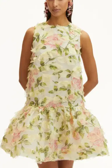 Oscar de la Renta Sleeveless English Rose Dress | Thumbnail 4 Oscar de la Renta Sleeveless English Rose Dress | Thumbnail 4