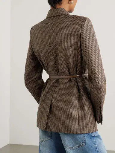 Gucci Leather-trimmed Belted Houndstooth Wool Blazer | Thumbnail 3 Gucci Leather-trimmed Belted Houndstooth Wool Blazer | Thumbnail 3