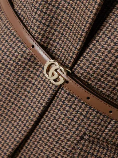 Gucci Leather-trimmed Belted Houndstooth Wool Blazer | Thumbnail 4 Gucci Leather-trimmed Belted Houndstooth Wool Blazer | Thumbnail 4
