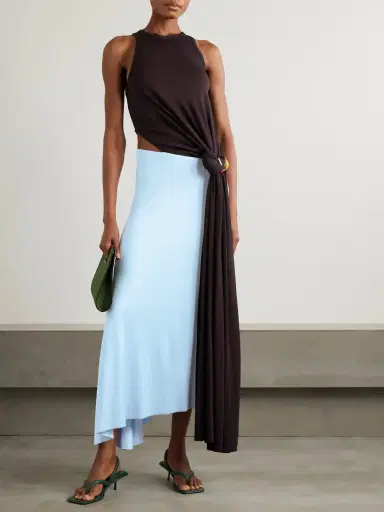 Victoria Beckham Embellished Two-tone Cutout Jersey Midi Dress | Thumbnail 2 Victoria Beckham Embellished Two-tone Cutout Jersey Midi Dress | Thumbnail 2