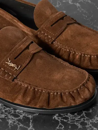 Saint Laurent Laurent Logo-embellished Suede Penny Loafers | Thumbnail 4 Saint Laurent Laurent Logo-embellished Suede Penny Loafers | Thumbnail 4