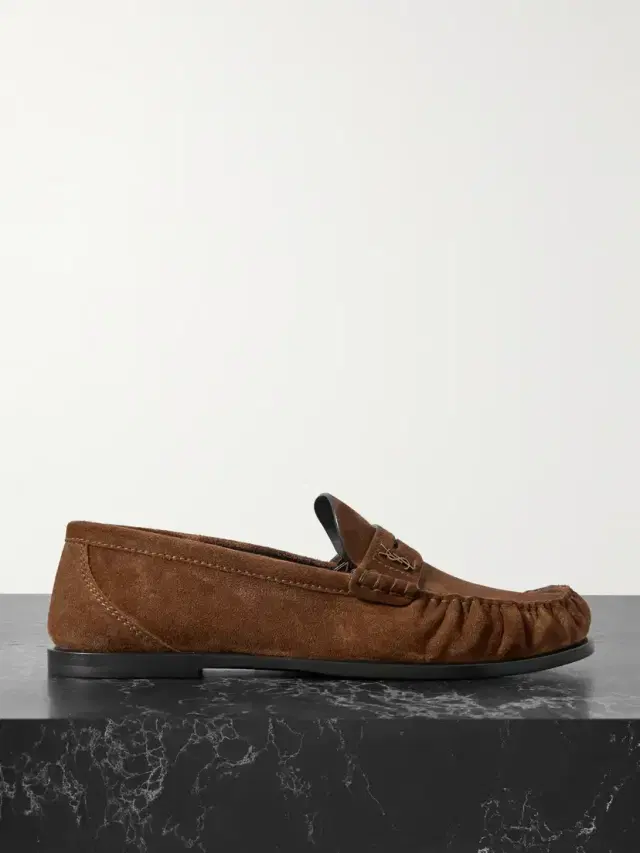 Laurent Logo-embellished Suede Penny Loafers Laurent Logo-embellished Suede Penny Loafers
