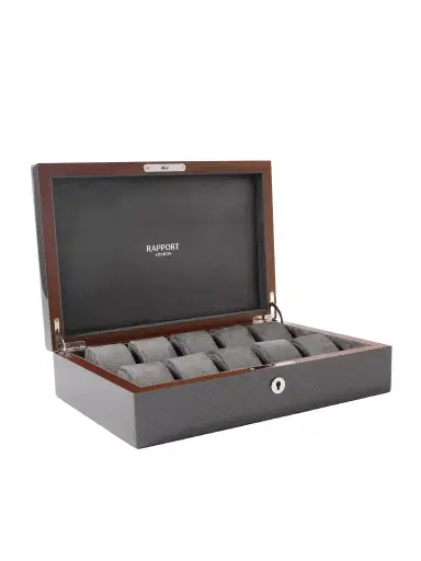 Rapport London Carbon Fiber and Wood 10-Piece Watch Box - Men | Thumbnail 1 Rapport London Carbon Fiber and Wood 10-Piece Watch Box - Men | Thumbnail 1