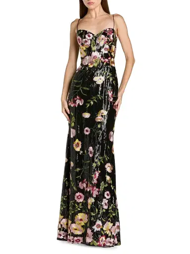 Mac Duggal Women's Bustier Floral Appliqué Gown - Black Multi - Size 10 | Thumbnail 1 Mac Duggal Women's Bustier Floral Appliqué Gown - Black Multi - Size 10 | Thumbnail 1