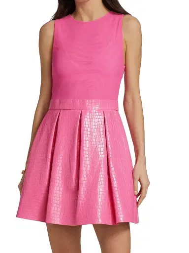 ALICE + OLIVIA Women's Chara Croc-Embossed Party Dress - Wild Pink | Thumbnail 3 ALICE + OLIVIA Women's Chara Croc-Embossed Party Dress - Wild Pink | Thumbnail 3