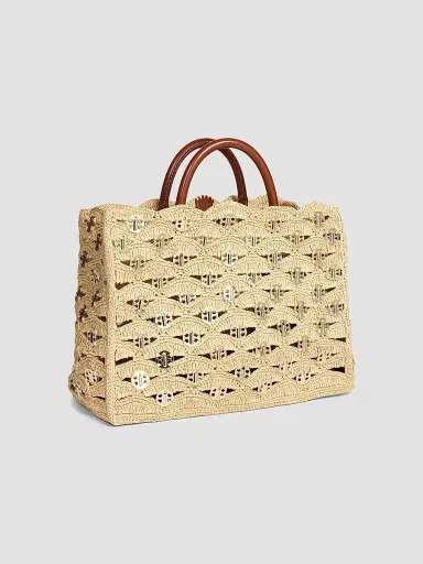 Rabanne Women's Sac A Main Raffia & Leather Tote Bag - Natural Light Gold | Thumbnail 4 Rabanne Women's Sac A Main Raffia & Leather Tote Bag - Natural Light Gold | Thumbnail 4
