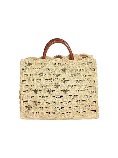 Rabanne Women's Sac A Main Raffia & Leather Tote Bag - Natural Light Gold | Thumbnail 1 Rabanne Women's Sac A Main Raffia & Leather Tote Bag - Natural Light Gold | Thumbnail 1