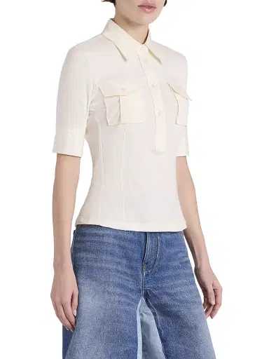 Chloé Women's Cotton Rib-Knit Polo Shirt - Coconut Milk | Thumbnail 4 Chloé Women's Cotton Rib-Knit Polo Shirt - Coconut Milk | Thumbnail 4