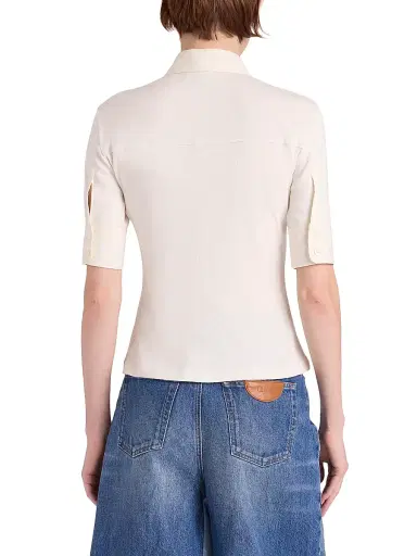 Chloé Women's Cotton Rib-Knit Polo Shirt - Coconut Milk | Thumbnail 5 Chloé Women's Cotton Rib-Knit Polo Shirt - Coconut Milk | Thumbnail 5