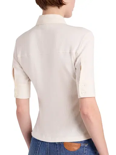 Chloé Women's Cotton Rib-Knit Polo Shirt - Coconut Milk | Thumbnail 6 Chloé Women's Cotton Rib-Knit Polo Shirt - Coconut Milk | Thumbnail 6