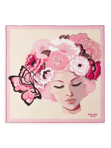Prada Women's Printed Silk Twill 55CM Square Scarf | Thumbnail 1 Prada Women's Printed Silk Twill 55CM Square Scarf | Thumbnail 1
