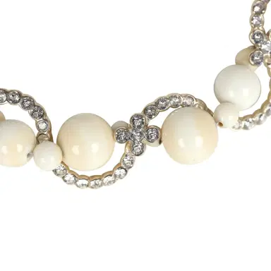 Chanel Chanel CC Faux Crystal Beaded Choker Necklace Beige/White Light Gold Tone Hardware | Thumbnail 2 Chanel Chanel CC Faux Crystal Beaded Choker Necklace Beige/White Light Gold Tone Hardware | Thumbnail 2