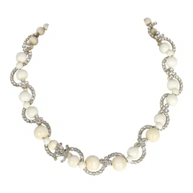 Chanel Chanel CC Faux Crystal Beaded Choker Necklace Beige/White Light Gold Tone Hardware | Thumbnail 1 Chanel Chanel CC Faux Crystal Beaded Choker Necklace Beige/White Light Gold Tone Hardware | Thumbnail 1