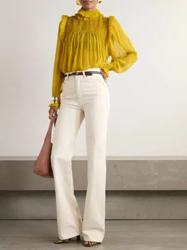 Saint Laurent Smocked Ruffled Silk-crepon Blouse | Thumbnail 2 Saint Laurent Smocked Ruffled Silk-crepon Blouse | Thumbnail 2