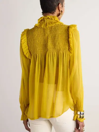 Saint Laurent Smocked Ruffled Silk-crepon Blouse | Thumbnail 4 Saint Laurent Smocked Ruffled Silk-crepon Blouse | Thumbnail 4